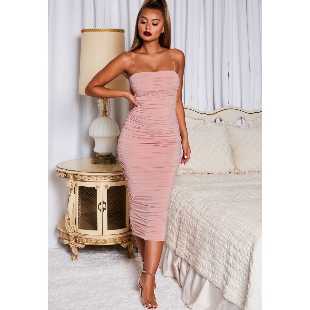 OH POLLY Keep It Simple Ruched Midaxi Dress in Blush